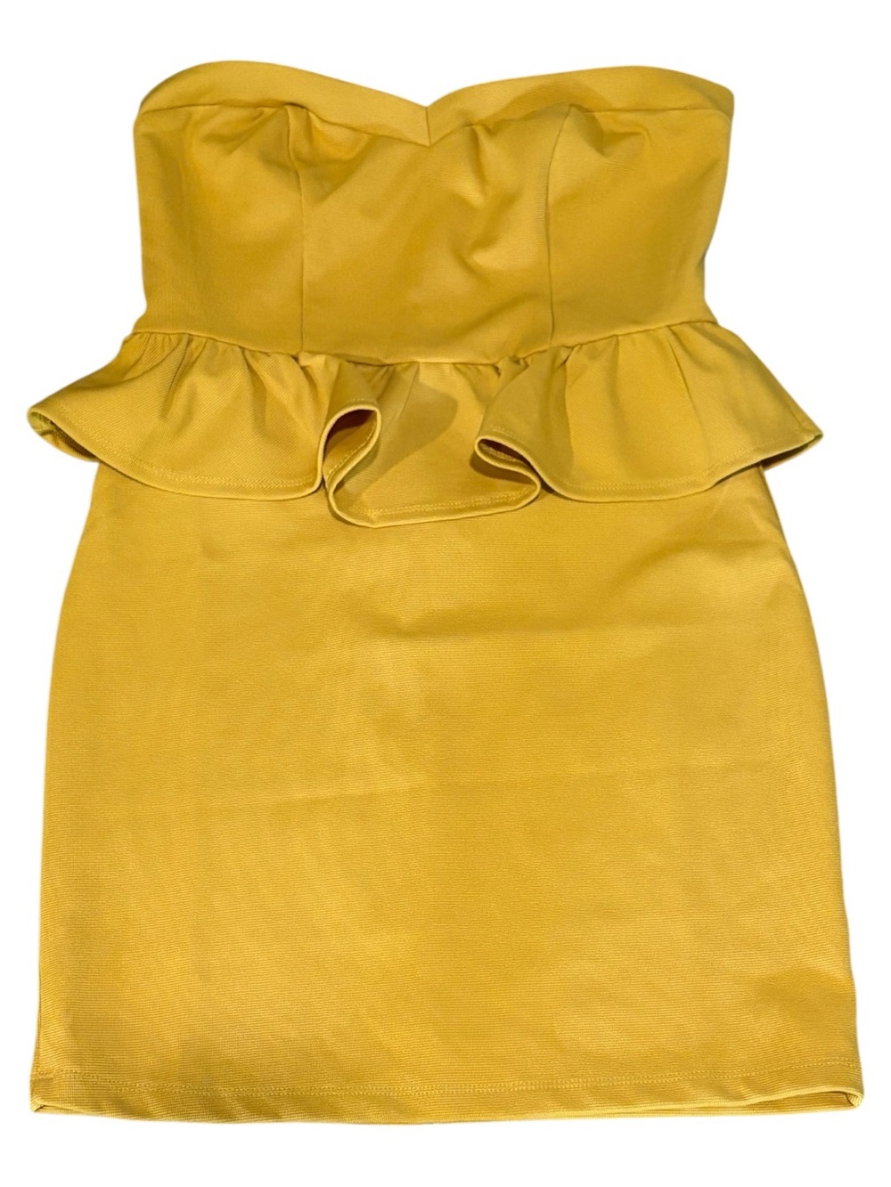 L'ATISTE Strapless Yellow Peplum Mini Dress